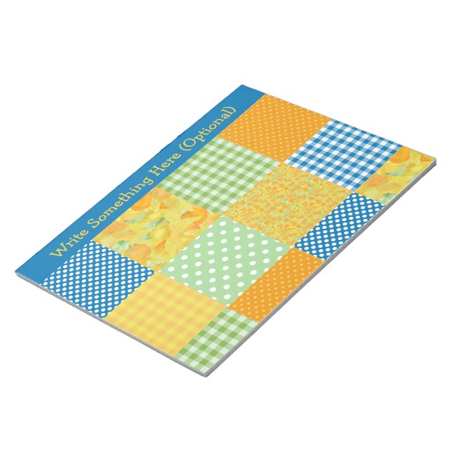 Bloco De Notas Daffodils, Bolinhas, Gingham Faux Patchwork (Inclinado)