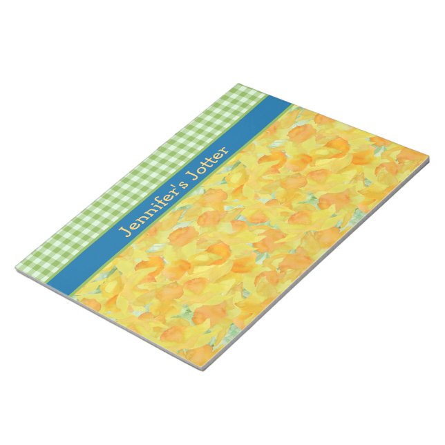 Bloco De Notas Daffodils e Gingham Verde (Inclinado)