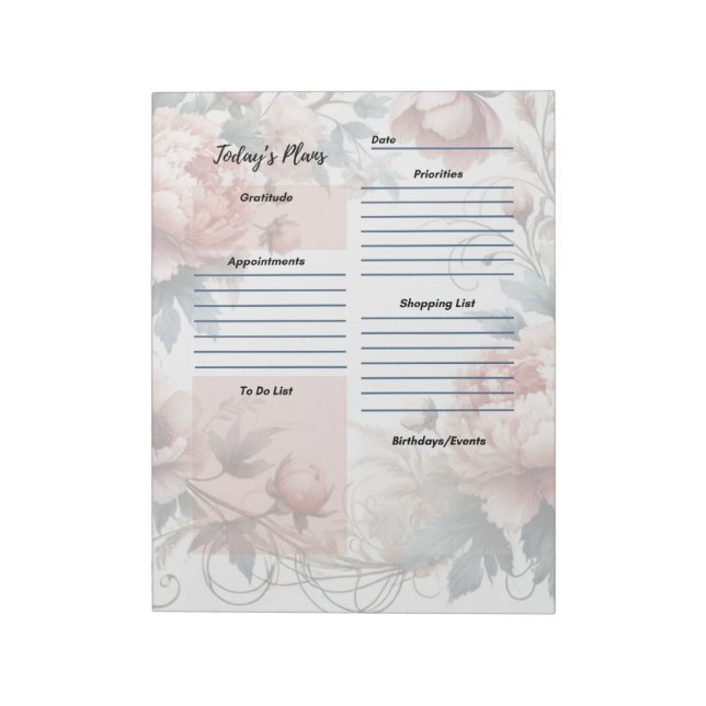 Bloco De Notas Daily Planner Dusty Peony Floral Design (Invertido)