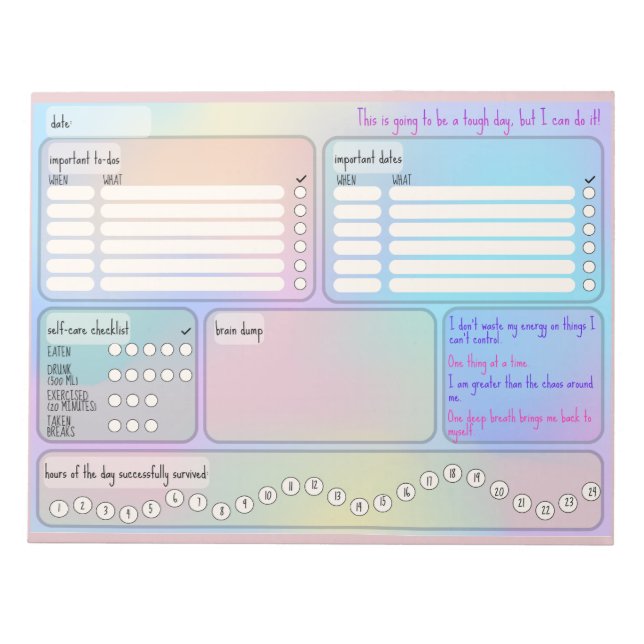 Bloco De Notas Daily Schedule for Focus & Self-Care  (Frente)