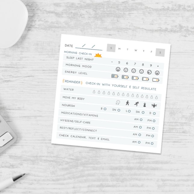 Bloco De Notas Daily Self Care Check-in ADHD Neurodivergente (post it notes, adhd post it notes, neurodivergent reminders, notepads adhd)