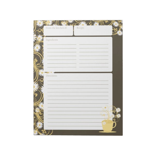 Bloco De Notas Daisy Tea Party Yellow Floral Recipages (Invertido)