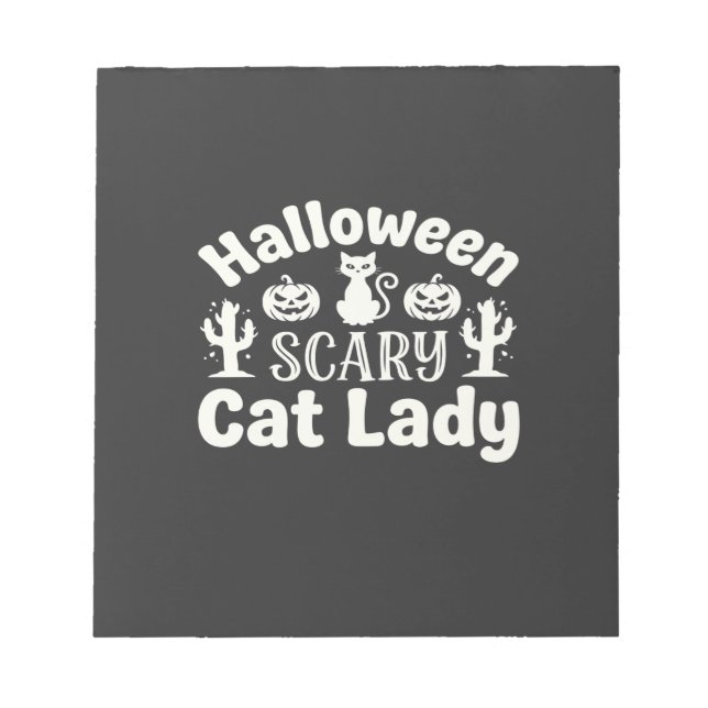 Bloco De Notas Dama de Gato Assustador de Halloween_1 (Frente)