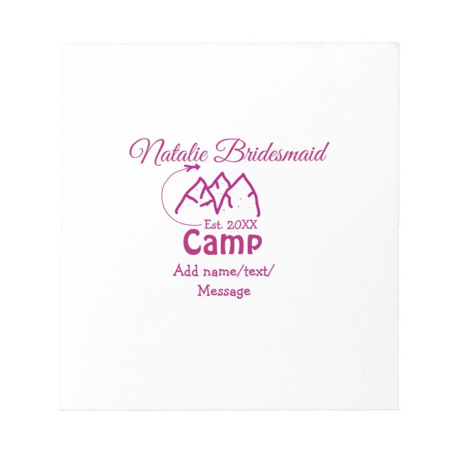 Bloco De Notas Damas de honra do acampamento rosa adicionar nome  (Frente)