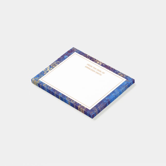 Bloco De Notas Damasco Dourado Azul-Marinho Elegante Da Mesa De (Inclinado)