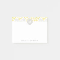 Damasco floral cinzento amarelo Monogrammed