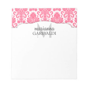 Bloco De Notas Damasco Rosa Personalizado Moderno