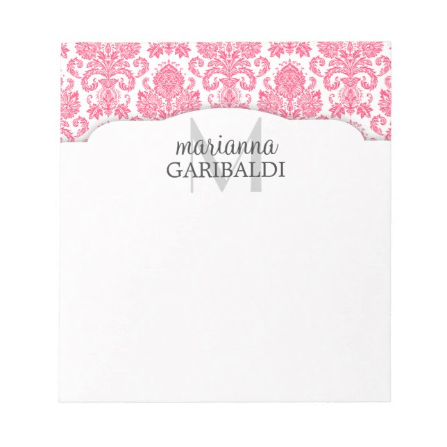 Bloco De Notas Damasco Rosa Personalizado Moderno (Frente)