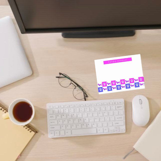 Bloco De Notas Dandie Dinmont Terrier Dog & Paw Hot Pink & Blue (Criador carregado)