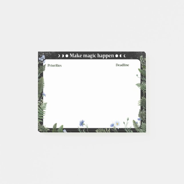 Bloco De Notas Dark Floral Productivity Post-it Sticky Note (Frente)