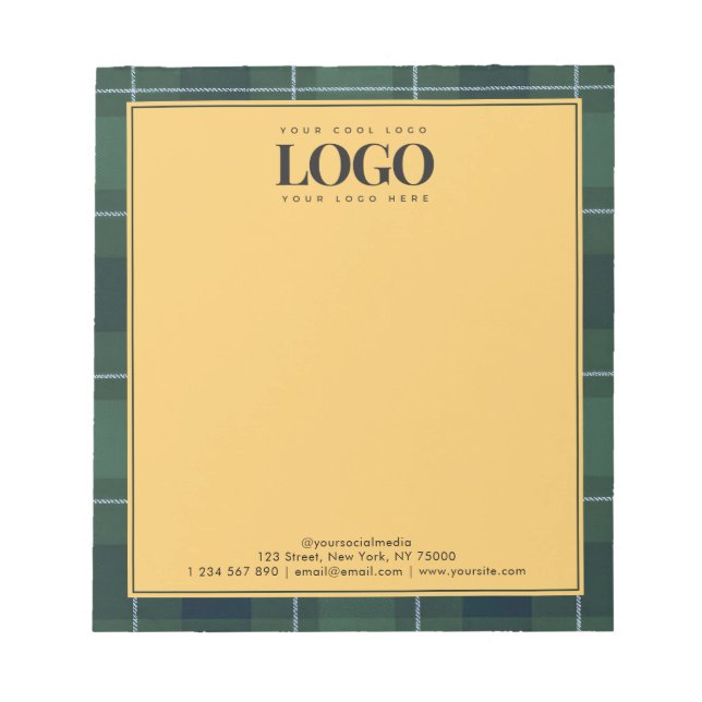 Bloco De Notas Dark Green Tartan Polo Plaid Business Logo Text (Frente)