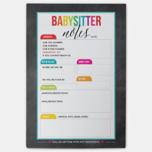 Bloco de notas das notas de post-it da baby-sitter
