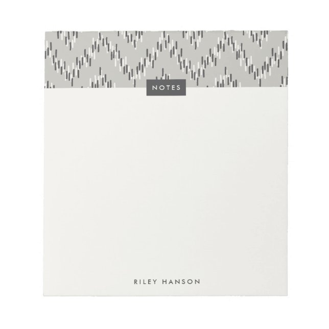 Bloco De Notas Dashing Boho Ikat Zig Zag Pattern Notepad - Gray (Frente)