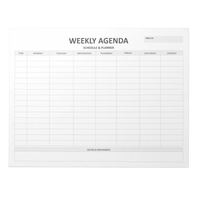 Bloco de Notas de Agenda Semanal (Frente)