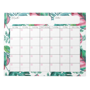 Bloco de notas de calendário de folhagem tropical