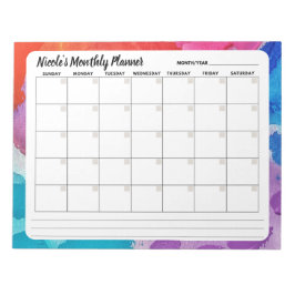 Bloco de Notas de Calendário Mensal Aquarela Arco-