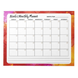 Bloco de Notas de Calendário Mensal Cor-de-Rosa e