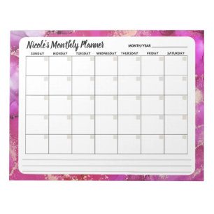 Bloco de notas de calendário mensal rosa e Dourado