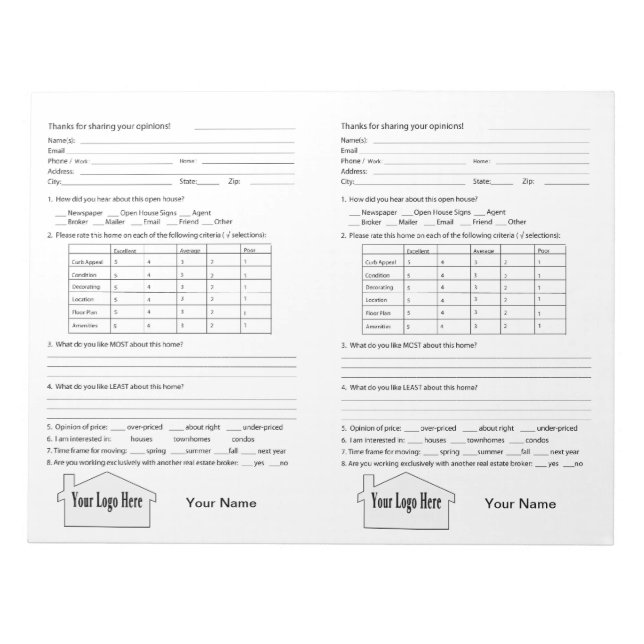 Bloco de Notas de Comentários do Real Estate Open  (Frente)