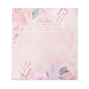 Bloco de Notas de Escrita com Aquarela Rosa