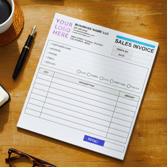 Bloco de Notas de Fatura de Venda Personalizado (N (Sales Invoice Booklet (Company Name & Logo) Personalized Order Form Notepad)