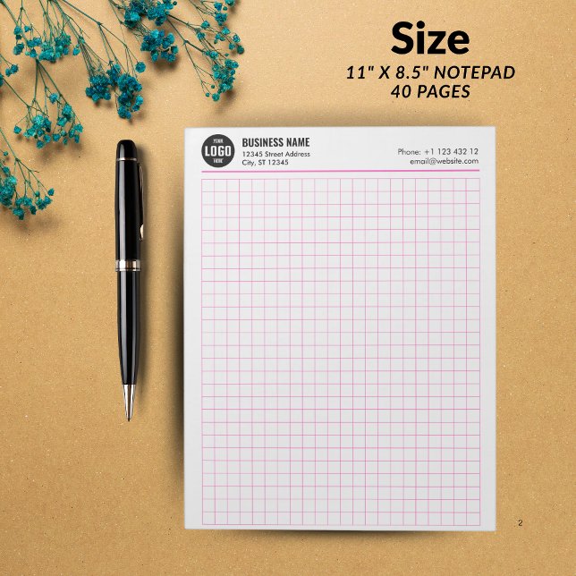 Bloco de Notas de Grade Personalizado 5 Sq/Inch co (Custom Grid Notepad 5 Sq/Inch with Logo & Info)