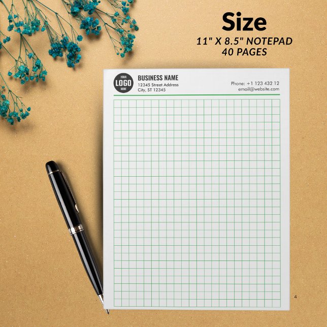 Bloco de Notas de Grade Personalizado 5 Sq/Inch co (Custom Grid Notepad 5 Sq/Inch with Logo & Info - GREEN GRID -)