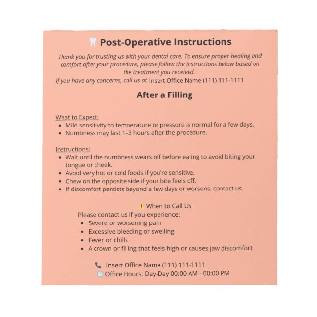 Bloco de notas de instruções de Posto dentário (Pr (Frente)