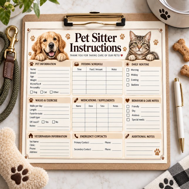 Bloco de Notas de Instruções para Cuidador de Anim (Pet Sitter Instructions Checklist Notepad
)