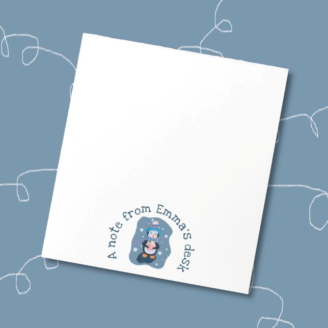 Bloco de Notas de Inverno com Pinguim e Xícara de  (Penguin with hot cocoa mug winter theme personalized notepad . )