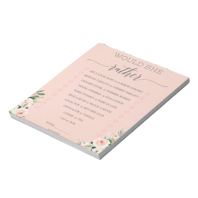 Bloco de Notas de Jogo 'Would She Rather' para Chá (Invertido)