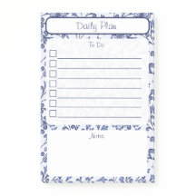 Bloco de Notas de Lista de Tarefas Floral Azul Vin