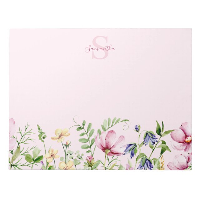Bloco de Notas de Monograma Floral de Flor Silvest (Frente)