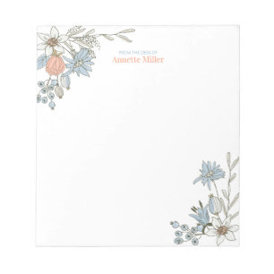 Bloco de Notas de Papelaria Pessoal Boho Floral Az