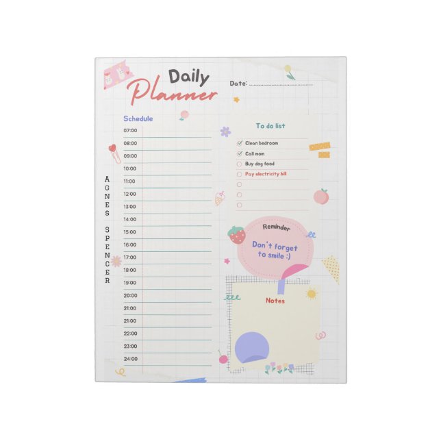 Bloco de Notas de Planejador Diário Personalizável (Invertido)