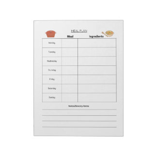 Bloco de Notas de Plano de Refeições Semanal
