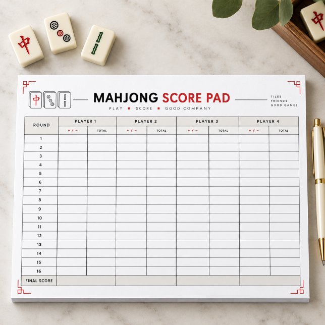 Bloco de Notas de Pontuação de Mahjong (Mahjong Score Sheet Notepad
)