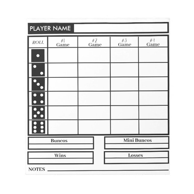 bloco de notas de pontuação do bunco (Frente)