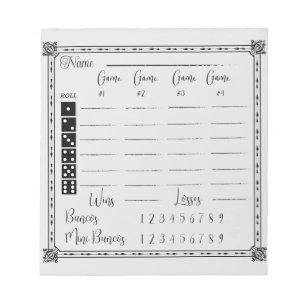 Bloco de notas de pontuação elegante bunco