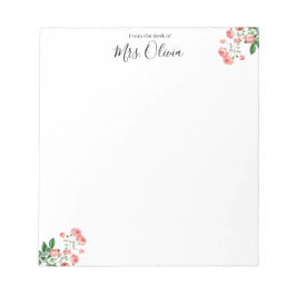 Bloco de Notas de Professora Floral Rosa Fofo