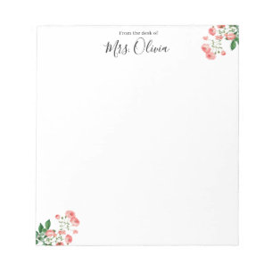 Bloco de Notas de Professora Floral Rosa Fofo