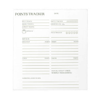 Bloco de Notas de Rastreador de Pontos