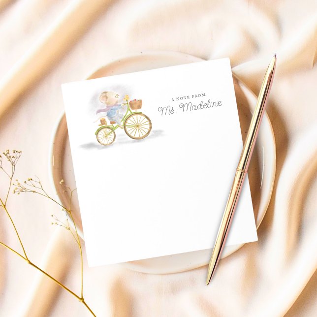 Bloco de Notas de Rato Fofo e Chic de Papelaria Pe (Cute Mouse riding vintage bicycle personalized stationery post it note pad)