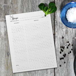 Bloco de Notas de Receita Culinária Minimalista Si