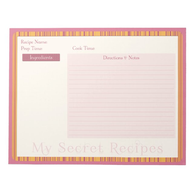 Bloco de notas de receita em faixa cor-de-rosa que (Frente)
