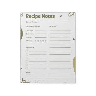 Bloco de Notas de Receitas Estético Simples Verde