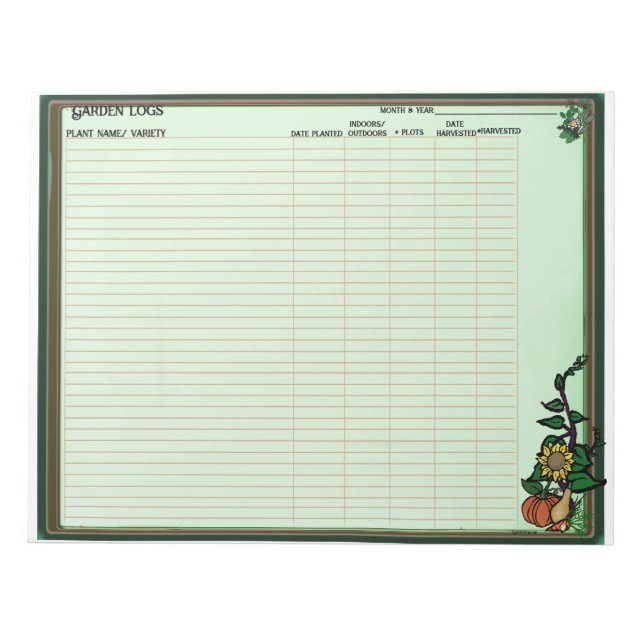 Bloco de Notas de Registros de Plantio de Jardim (Frente)