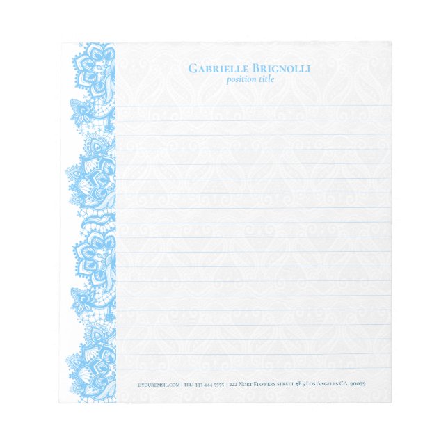 Bloco de notas de rendas florais de vinheta azul-c (Frente)