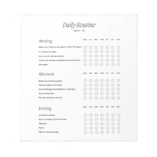 Bloco de notas de rotina diário