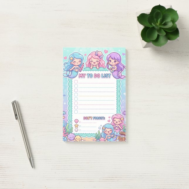 Bloco de Notas de Tarefas da Sereia Kawaii Debaixo (Escritótio)